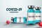 Vaccine for covid-19 coronavirus vector banner. Coronavirus vaccine bottle for covid-19 treatment