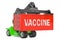 Vaccine delivery concept. Reach stacker holding cargo container with vaccine, 3D rendering