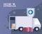 vaccine distribution logistics theme with deep freezer and truck