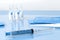 Vaccine and Healthcare Medical concept.Vaccines and syringes on blue background for prevention,immunization and treatment from