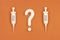 Vaccine hesitancy concept, syringes with vaccine and question mark. Doubts and hesitations about covid-19 vaccine, risks and side