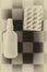 Vaccine and medicine on retro checkerboard background. Medicine  health and success research problems concept