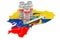 Vaccine and syringe with Ecuadorian map. Vaccination in Ecuador concept, 3D rendering