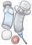 Vaccine Vial, Syringe, Cotton Ball and Round Adhesive Bandage, Vector Illustration