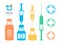 Vaccine vial and syringe, infographic elements. Injection vaccination logo, vector illustration.