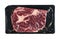 Vacuum black plastic pack with fresh beef steak isolated