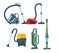 Vacuum cleaner equipment cartoon set. Washing robot cyclone and car vacuum cleaner.