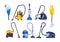 Vacuum cleaner equipment cartoon set. Washing robot cyclone and car vacuum cleaner