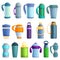 Vacuum insulated water bottle icons set, cartoon style