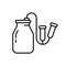 Vacuum milking machine icon. Line art logo of milker. Black simple illustration of can with hose and teatcups, farming automation