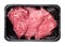 Vacuum-packed beef on a white background.