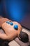 Vacuum rubber cups for cupping therapy on the back of a naked man. Massage at the spa, getting medical treatment for the