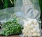 Vacuum Sealed Fresh Garlic, Persil, Oignon, Basilic, Ð¡oriandre. Stock Photo
