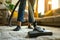 Vacuuming carpeting cleaning vacuuming home interior. Home cleaning appliance.