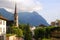 Vaduz church, downtown and Alps, Liechtenstein