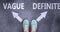 Vague and definite as different choices in life - pictured as words Vague, definite on a road to symbolize making decision and