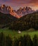 Val Di Funes, Dolomites, Italy - The beautiful St. Johann Church at South Tyrol with the Italian Dolomites