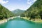 Val Noana artificial lake, Mezzano, Italy. Mountain landscape