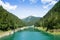 Val Noana artificial lake, Mezzano, Italy. Mountain landscape