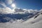 Val Thorens slope in French Savoie at sunset