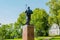 Valaam Island, Russia - 07.17.2018: a monument to the Holy Apostle Andrew the First-Called near the Valaam Monastery. Karelia,