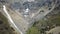 Valbondione, Bergamo, Italy. Drone aerial view of the Serio waterfalls during spring time with the minimum flow of water