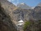 Valbondione, Bergamo, Italy. Drone aerial view of the Serio waterfalls during spring time with the minimum flow of water