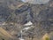 Valbondione, Bergamo, Italy. Drone aerial view of the Serio waterfalls during spring time with the minimum flow of water