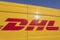 Valdichiana Outlet Village, Italy 09/17/2019: Close up of DHL logo on truck