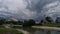 Valencia Gardens in the old dry riverbed of the Turia river, A storm breaks out and darkens the sky