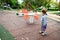 Valencia, Spain - April 26, 2020: Children observe a playground closed for health security to avoid virus infections