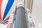 Valencia, Spain - December 7, 2018: Detail of the replica of an ESA space shuttle, the Ariane