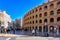 Valencia, Spain - January 21, 2023: Placa de Bois de Valencia bullring in the old town of Valencia on a sunny day, Spain