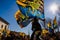 Valencia, Spain- January 27, 2019: Italian Flags-wavers, Sbandieratori, performing the traditional and antique dance by throwing