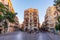 VALENCIA, SPAIN, JUNE 17, 2019:  Carrer dels Serrans street leading to Torre de Sant Bartomeu tower in Valencia, Spain