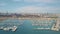 VALENCIA, SPAIN - OCTOBER 2, 2018. Aerial view of sailboats at marina and distant port