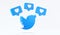 Valencia, Spain - October, 2021: Isolated Twitter logo bird icon with like symbols. Free social media app for mobile devices for