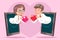 Valentin Day Internet Cute Happy Businesswoman Businessman Hold Greeting Love Heart Mobile Phone Background Cartoon