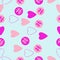 Valentin seamless pattern,hearts,ellipses scribbles. Hand drawn