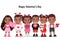 Valentine African American kids with multicultural little black boys and girls dating, celebrating Valentines day flat vector