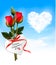 Valentine background with heart cloud and red flowers.