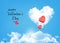 Valentine background with heart clouds and balloons.