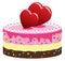 Valentine cake with hearts