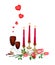 Valentine Candles with Lovely Rose and Wine