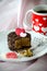 Valentine cappuccino cake and coffee