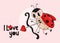Valentine card with cute ladybug Amur. Funny winged insect ladybird with with bow and arrow heart. I love you. Vector