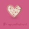 Valentine card with heart shape bitten cookie