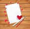 Valentine card or love letter composition with scattered hearts,