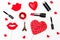 Valentine card. Make-up with red lipstick for St. Valentine`s Da