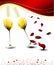 Valentine champagne glasses with rose petals